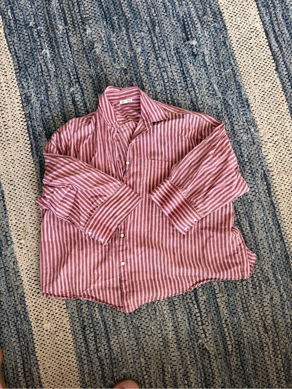 Dancing Kind Oversized (1 SIZE) Striped Pink Cotton Button-Up Shirt